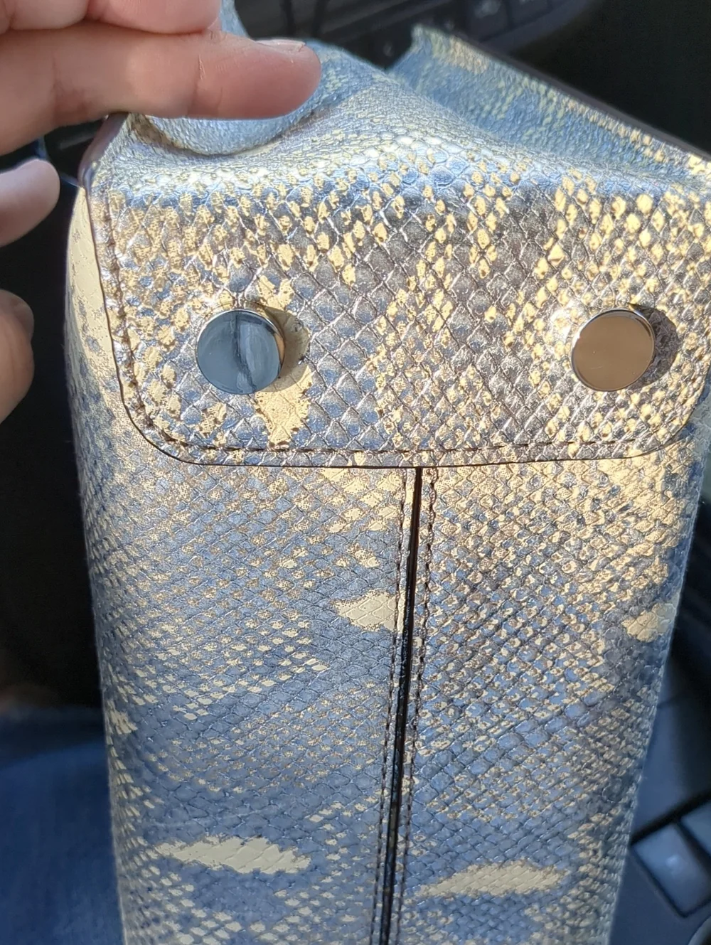 NWOT! Flawed Michael Kors Cream and Silver Snake-Print Genuine Leather Tote